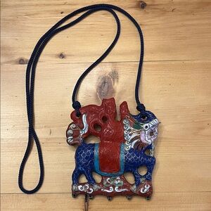 Vintage Cloissone and CinnabarDragon Pendant Necklace